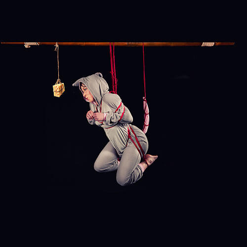 Japanische Seilkunst und Bondage Fotografie mit Maus Onesie